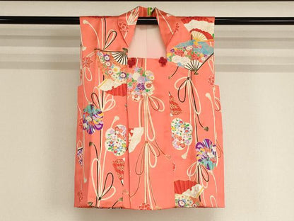 平和屋着物[]七五三　女の子　３歳　祝着　三つ身　被布セット　舞扇花文　金彩　逸品　AABI2902ja