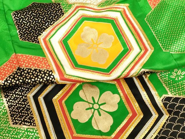 平和屋着物[]七五三　女の子　７歳　祝着　四つ身　駒刺繍　亀甲花文　金彩　洗える着物　AABI2905ja