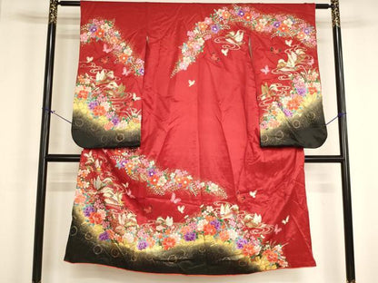 平和屋着物[]七五三　女の子　７歳　祝着　四つ身　鴛鴦花蝶文　暈し染め　金銀彩　洗える着物　AABI2907ja