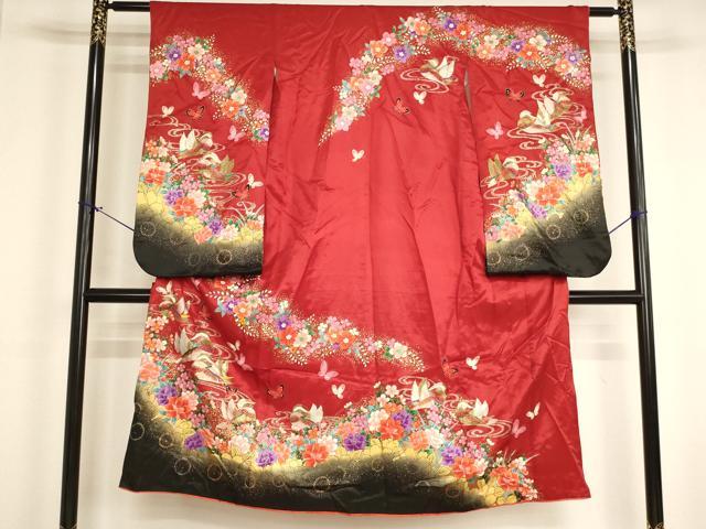 平和屋着物[]七五三　女の子　７歳　祝着　四つ身　鴛鴦花蝶文　暈し染め　金銀彩　洗える着物　AABI2907ja