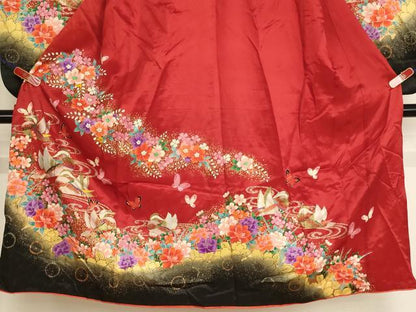 平和屋着物[]七五三　女の子　７歳　祝着　四つ身　鴛鴦花蝶文　暈し染め　金銀彩　洗える着物　AABI2907ja