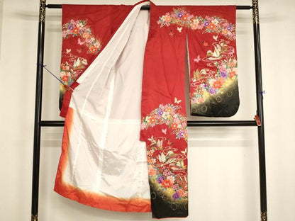 平和屋着物[]七五三　女の子　７歳　祝着　四つ身　鴛鴦花蝶文　暈し染め　金銀彩　洗える着物　AABI2907ja