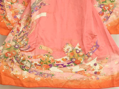 平和屋着物[]七五三　女の子　３歳　祝着　三つ身　束ね熨斗花丸文　暈し染め　金彩　AABI2908ja