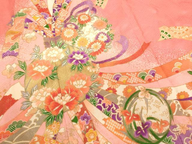 平和屋着物[]七五三　女の子　３歳　祝着　三つ身　束ね熨斗花丸文　暈し染め　金彩　AABI2908ja