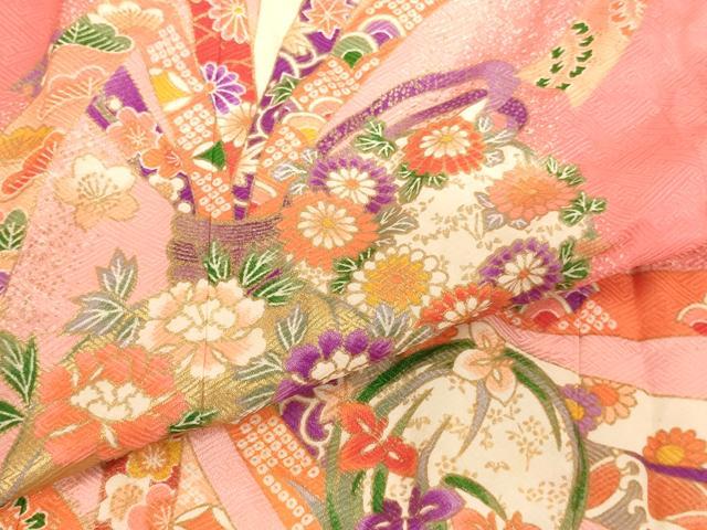 平和屋着物[]七五三　女の子　３歳　祝着　三つ身　束ね熨斗花丸文　暈し染め　金彩　AABI2908ja