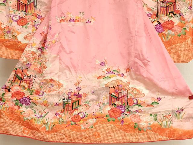 平和屋着物[]七五三　女の子　３歳　祝着　三つ身　御所車花文　暈し染め　金彩　AABI2909ja