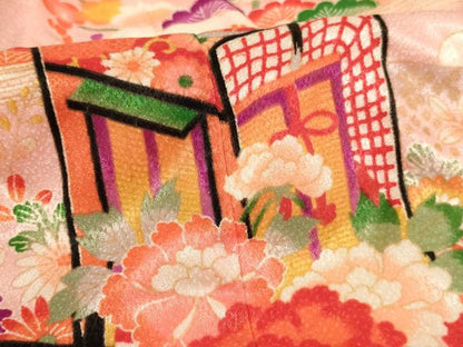 平和屋着物[]七五三　女の子　３歳　祝着　三つ身　御所車花文　暈し染め　金彩　AABI2909ja