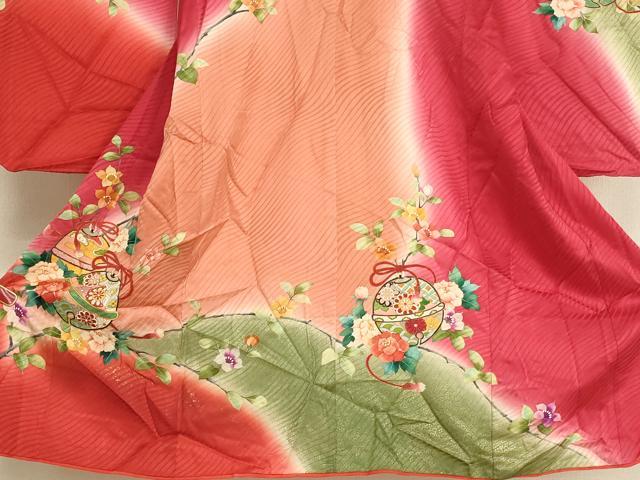 平和屋着物[]七五三　女の子　３歳　祝着　三つ身　鈴　枝花文　暈し染め　金彩　逸品　AABI2912ja