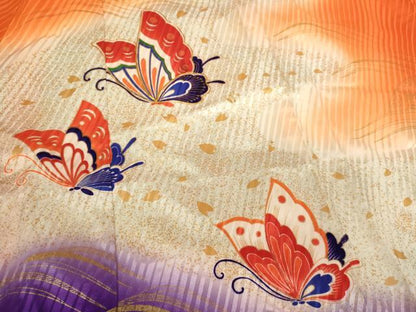 平和屋着物[]七五三　女の子　７歳　祝着　四つ身　駒刺繍　舞蝶文　暈し染め　金彩　洗える着物　AABI2914ja