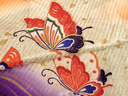 平和屋着物[]七五三　女の子　７歳　祝着　四つ身　駒刺繍　舞蝶文　暈し染め　金彩　洗える着物　AABI2914ja