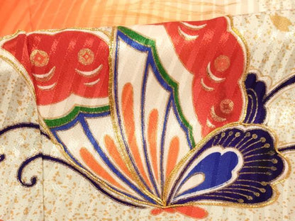 平和屋着物[]七五三　女の子　７歳　祝着　四つ身　駒刺繍　舞蝶文　暈し染め　金彩　洗える着物　AABI2914ja