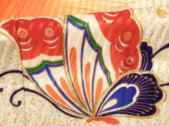 平和屋着物[]七五三　女の子　７歳　祝着　四つ身　駒刺繍　舞蝶文　暈し染め　金彩　洗える着物　AABI2914ja