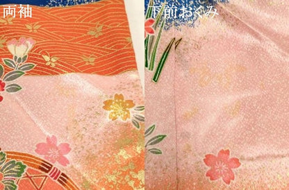 平和屋着物[]七五三　女の子　３歳　祝着　三つ身　花車文　暈し染め　金彩　洗える着物　AABI2916ja