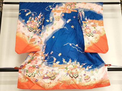 平和屋着物[]七五三　女の子　３歳　祝着　三つ身　花車文　暈し染め　金彩　洗える着物　AABI2916ja
