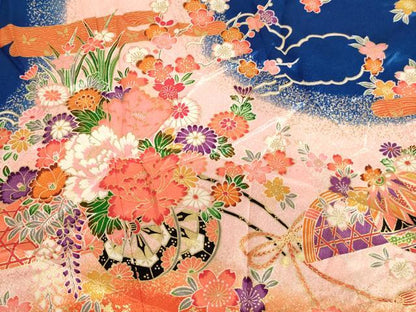平和屋着物[]七五三　女の子　３歳　祝着　三つ身　花車文　暈し染め　金彩　洗える着物　AABI2916ja