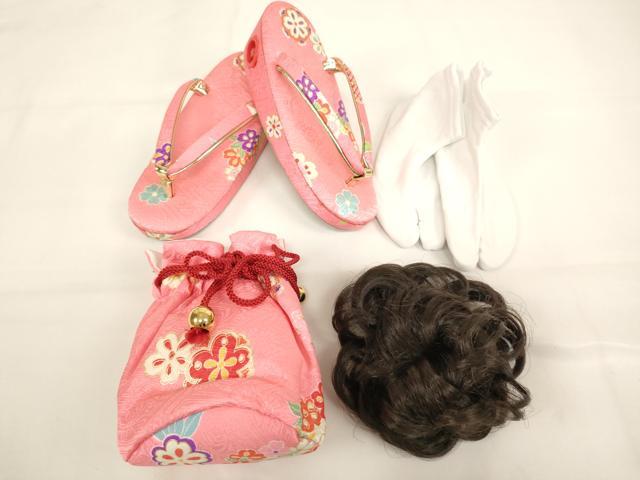 平和屋本店[]七五三　女の子　３歳　祝着　三つ身　長襦袢（単衣・半衿刺繍）・被布・小物セット　花丸文　金彩　箱付き　逸品　AABI2917ja