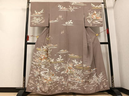 平和屋着物●訪問着　友禅　刺繍　草花文　金彩　正絹　逸品　AABI2961ph