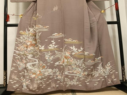平和屋着物●訪問着　友禅　刺繍　草花文　金彩　正絹　逸品　AABI2961ph