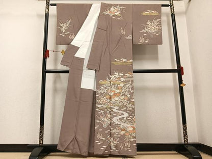 平和屋着物●訪問着　友禅　刺繍　草花文　金彩　正絹　逸品　AABI2961ph