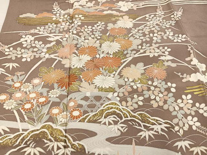 平和屋着物●訪問着　友禅　刺繍　草花文　金彩　正絹　逸品　AABI2961ph