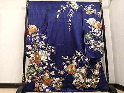 平和屋着物●十日町老舗ブランド　吉澤友禅　吾妻徳穂　振袖　駒刺繍　枝花丸文　金彩　正絹　逸品　AABI2962ph