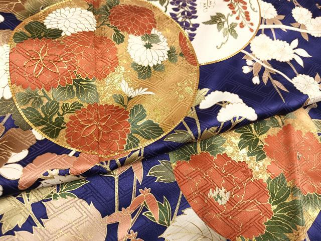 平和屋着物●十日町老舗ブランド　吉澤友禅　吾妻徳穂　振袖　駒刺繍　枝花丸文　金彩　正絹　逸品　AABI2962ph