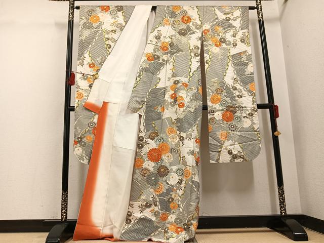平和屋着物●豪華振袖　駒刺繍　花尽くし　金彩　正絹　逸品　AABI2963ph
