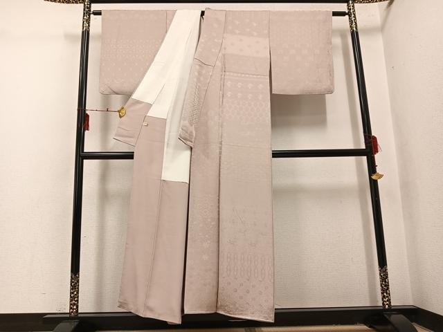 平和屋着物●上質な色無地　花唐草地紋　枯色　正絹　逸品　AABI2965ph