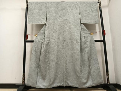 平和屋着物●上質な色無地　草花地紋　蕎麦切色　正絹　逸品　AABI2968ph