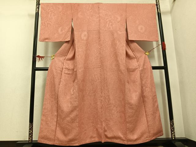 平和屋着物●上質な色無地　源氏車花地紋　宍色　正絹　逸品　AABI2969ph