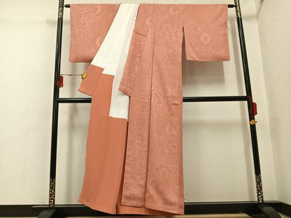 平和屋着物●上質な色無地　源氏車花地紋　宍色　正絹　逸品　AABI2969ph