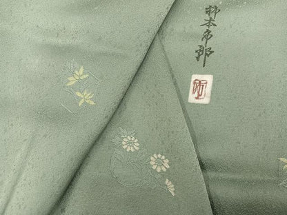 平和屋着物●本加賀友禅作家　柿本市郎　小紋　縫取　草花文　正絹　逸品　未使用　AABI2972ph