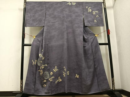 平和屋着物●訪問着　駒刺繍　絞り　飛鳥草木文　正絹　逸品　AABI2973ph