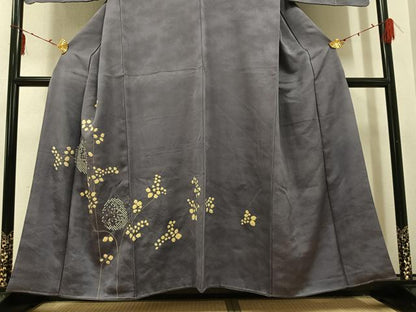 平和屋着物●訪問着　駒刺繍　絞り　飛鳥草木文　正絹　逸品　AABI2973ph