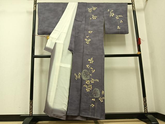 平和屋着物●訪問着　駒刺繍　絞り　飛鳥草木文　正絹　逸品　AABI2973ph