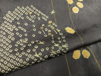 平和屋着物●訪問着　駒刺繍　絞り　飛鳥草木文　正絹　逸品　AABI2973ph