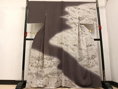 平和屋着物●訪問着　人物風景文　暈し染め　金彩　　正絹　逸品　AABI2978ph