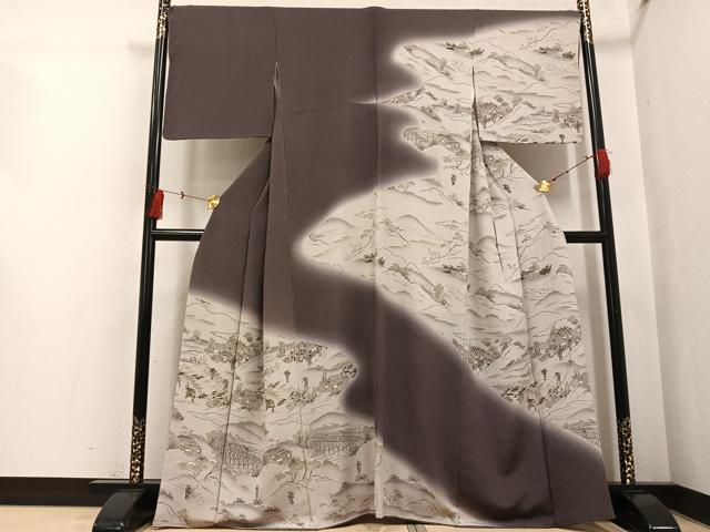 平和屋着物●訪問着　人物風景文　暈し染め　金彩　　正絹　逸品　AABI2978ph