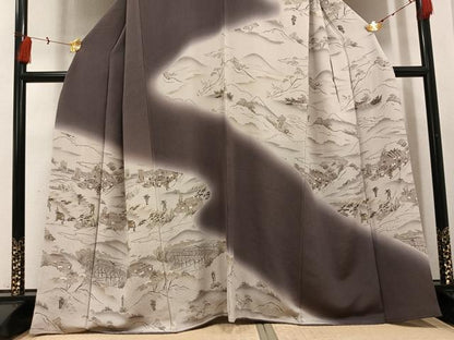 平和屋着物●訪問着　人物風景文　暈し染め　金彩　　正絹　逸品　AABI2978ph