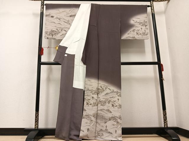 平和屋着物●訪問着　人物風景文　暈し染め　金彩　　正絹　逸品　AABI2978ph