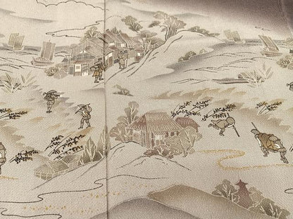 平和屋着物●訪問着　人物風景文　暈し染め　金彩　　正絹　逸品　AABI2978ph