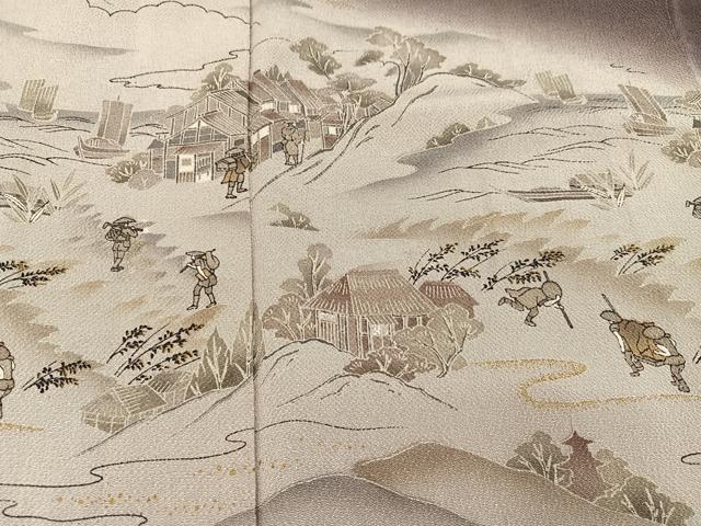 平和屋着物●訪問着　人物風景文　暈し染め　金彩　　正絹　逸品　AABI2978ph