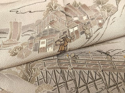 平和屋着物●訪問着　人物風景文　暈し染め　金彩　　正絹　逸品　AABI2978ph