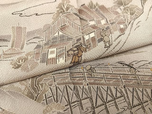 平和屋着物●訪問着　人物風景文　暈し染め　金彩　　正絹　逸品　AABI2978ph