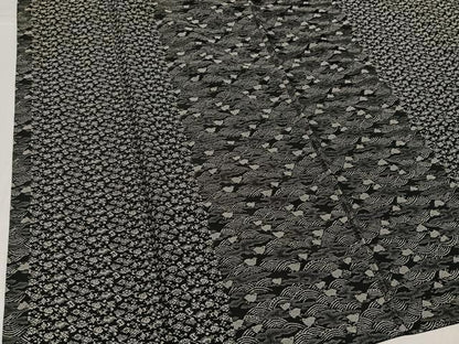 平和屋着物●お召　立波間道　千鳥　黒地　正絹　逸品　AABI2981ph