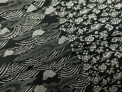 平和屋着物●お召　立波間道　千鳥　黒地　正絹　逸品　AABI2981ph