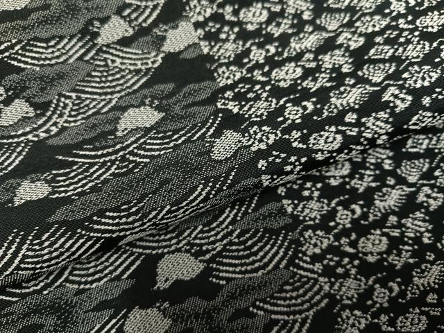 平和屋着物●お召　立波間道　千鳥　黒地　正絹　逸品　AABI2981ph