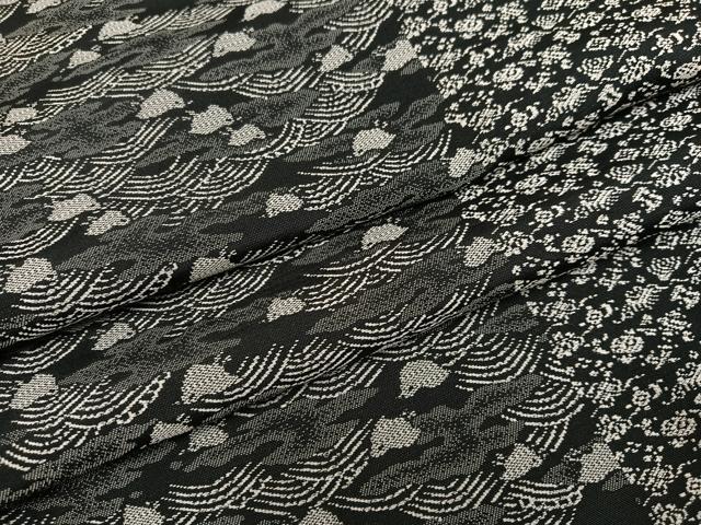 平和屋着物●お召　立波間道　千鳥　黒地　正絹　逸品　AABI2981ph
