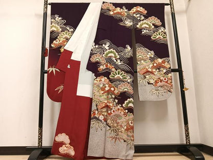 平和屋着物●豪華振袖　草花文　暈し染め　金銀彩　正絹　逸品　AABI2982ph