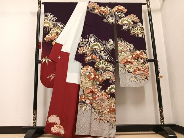 平和屋着物●豪華振袖　草花文　暈し染め　金銀彩　正絹　逸品　AABI2982ph
